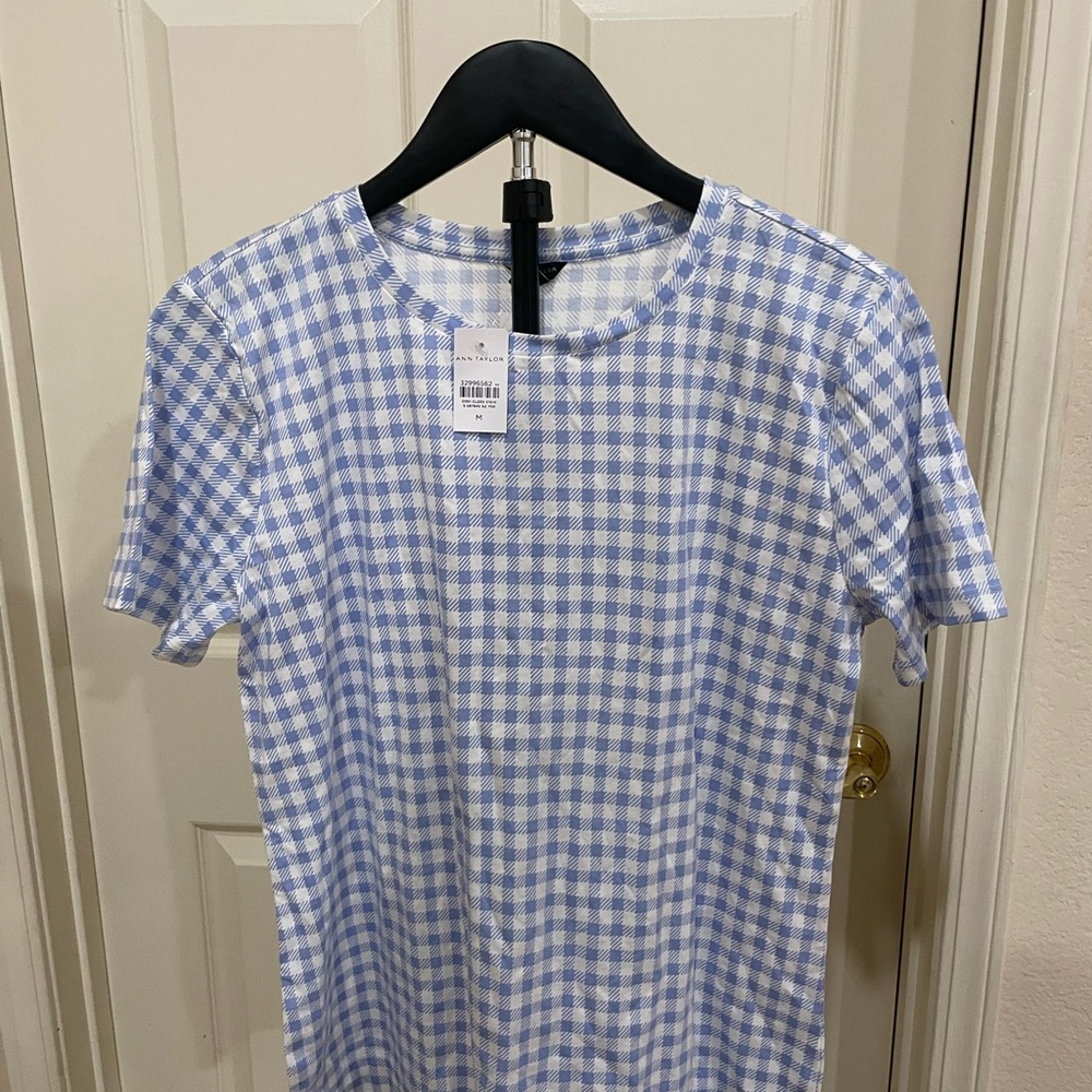 *NWT* Ann Taylor Light Blue Checkered Tee